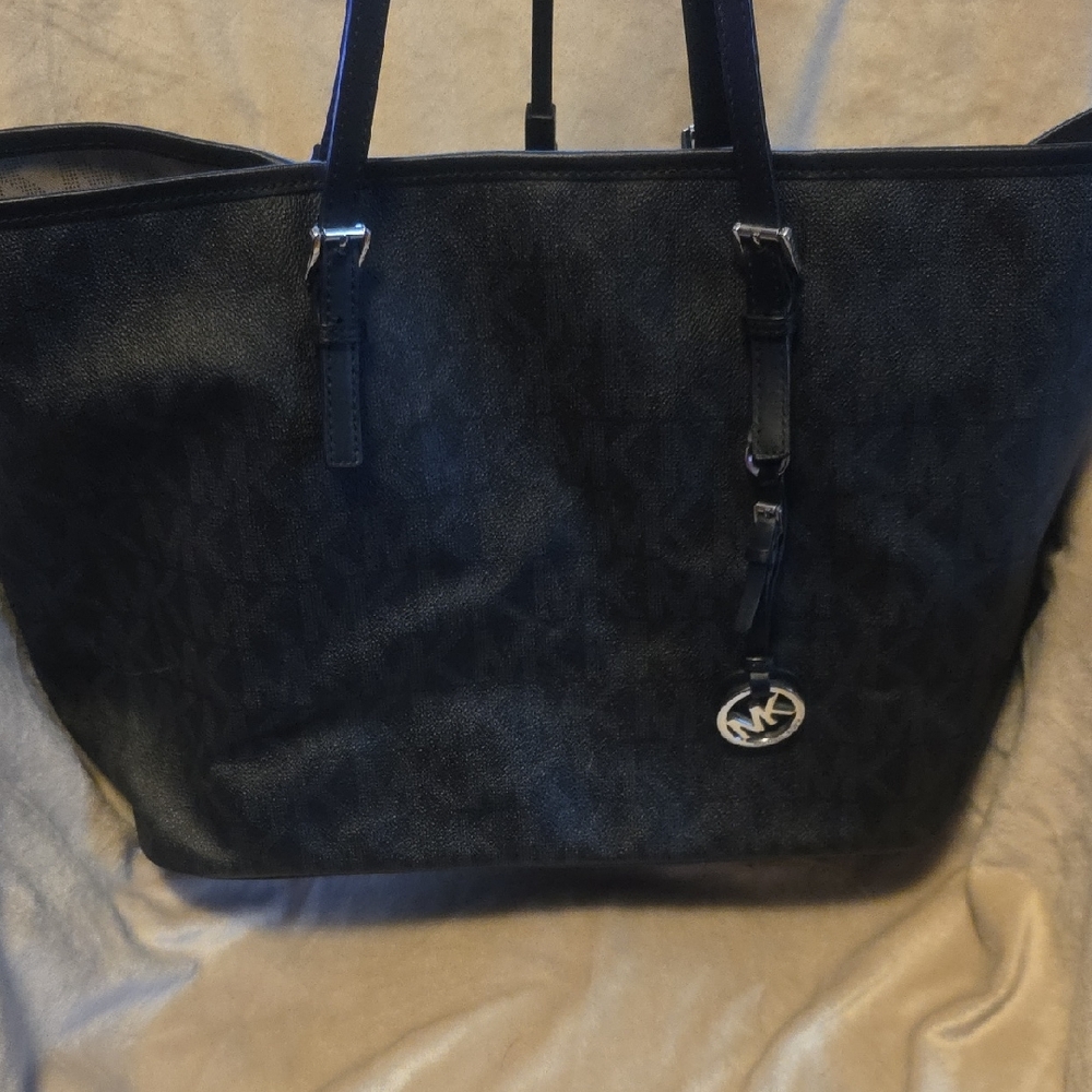 Michael Kors Black Structured Tote with Silver Accents